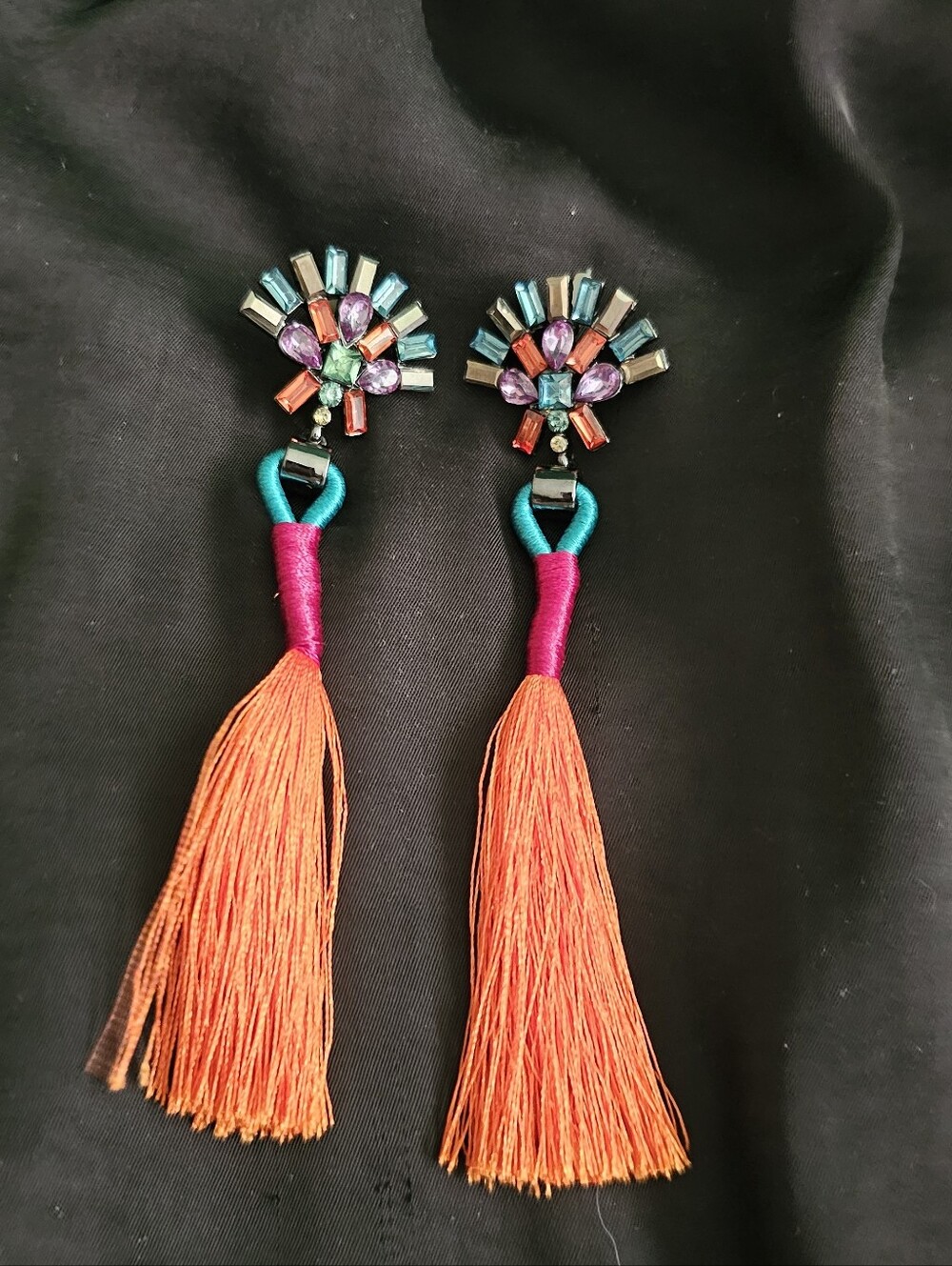 Zara Bejeweled Fan Tassel Statement Earrings